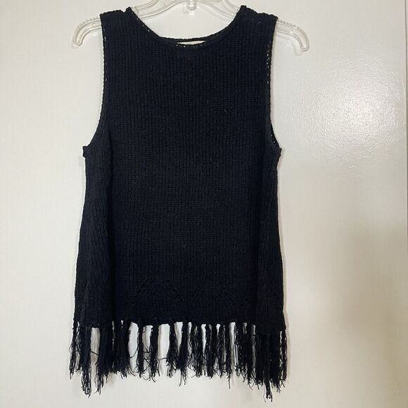 Anthropologie PEPIN black crochet fringe hem knit sweater tank size small - Picture 2 of 6